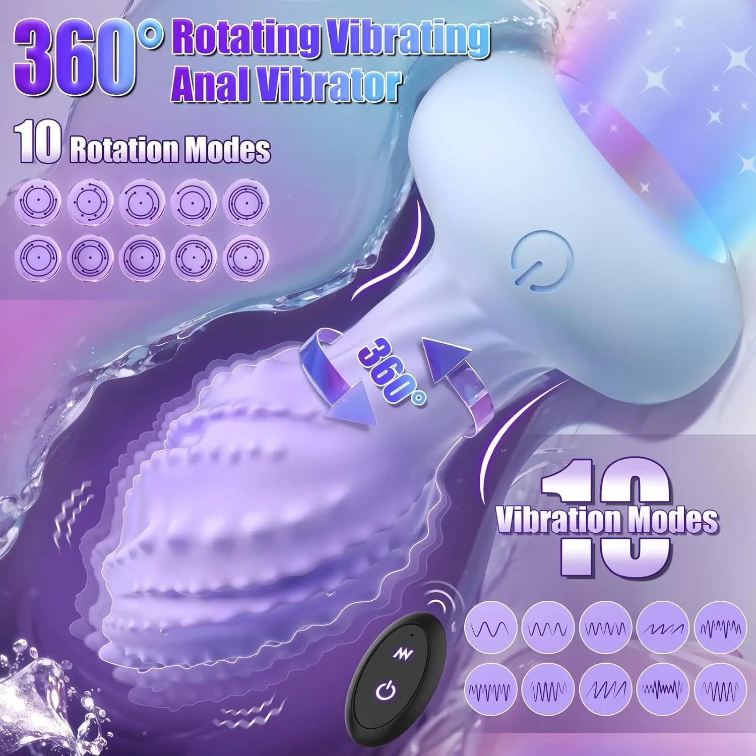 Anal Vibrator Butt Plug Adult Sex Toy for Men Women 360° Rotation Adult Sex Anal Remote Toys Prostate Massager for Gay Couples