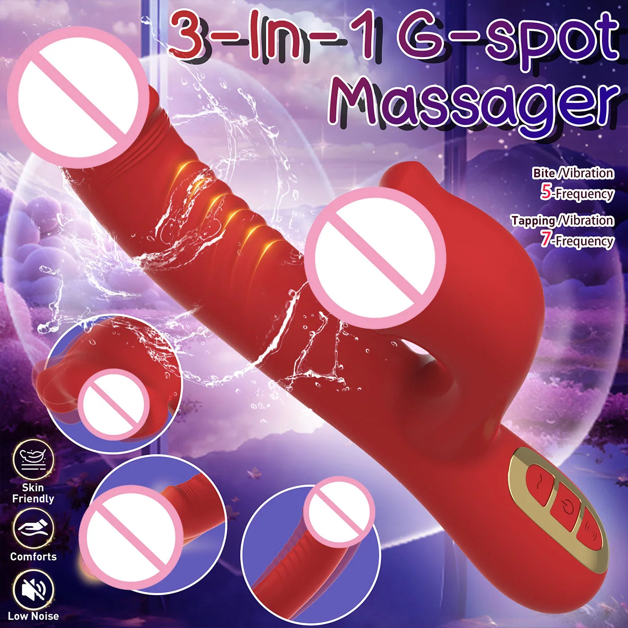Adult Sex Toys Female Masturbation Vibrator Stimulates G-Spot and Clitoris 5 Bite Patterns & 7 Percussion Frequencies Adult Toys