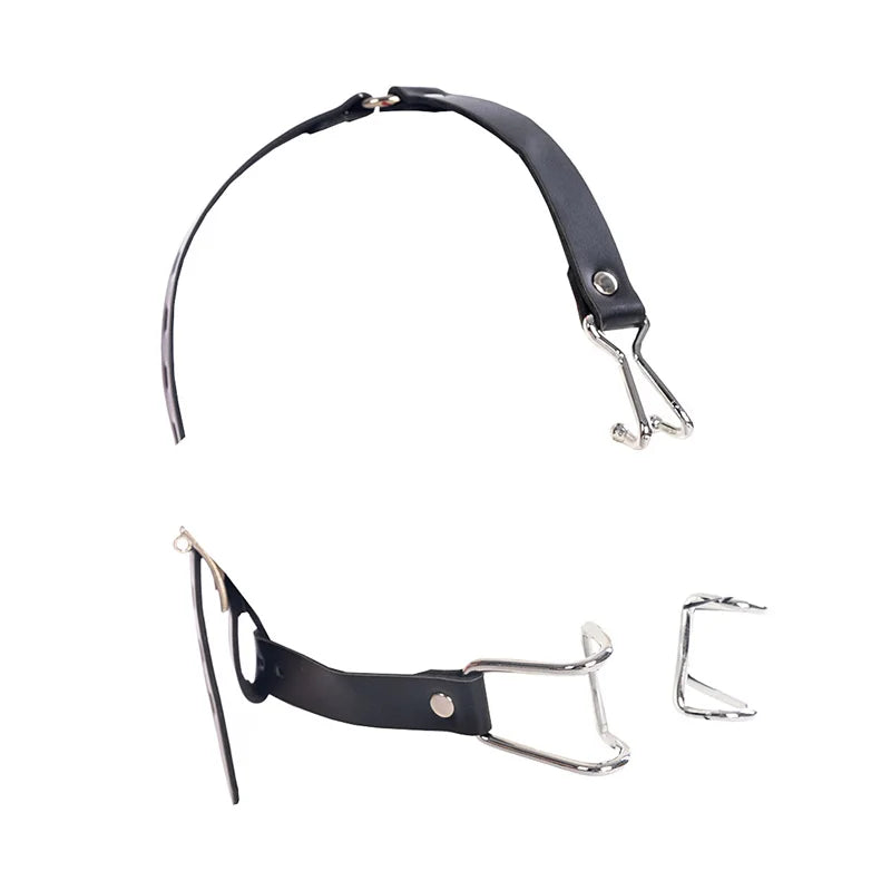 Bdsm Slave Metal Nose Hook,Oral Fixation Fetish Open Mouth Bite Gag with Nose Clip,SM Leather Head Bondage Harness Strap Sex Toy