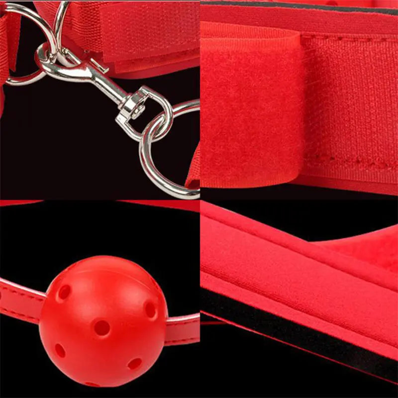 Bdsm Bondage Set Restraint Adult Game Handcuff Neck Collar Wrist Mouth Gag Strap Fetish SM Sex Toy For Woman Couples No Vibrator