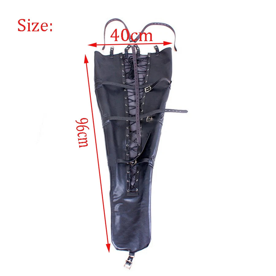 BDSM Bondage Leg/Arm Binder,Behind Back Straight Jacket,SM Leather Armbinder Restraint Slave Lockable Glove With Shoulder Straps