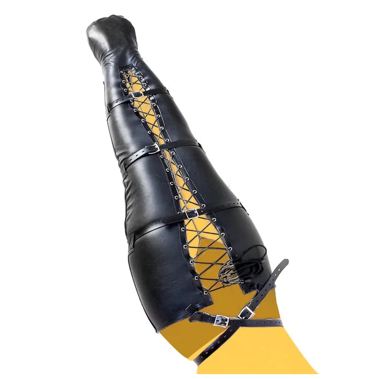 BDSM Bondage Leg/Arm Binder,Behind Back Straight Jacket,SM Leather Armbinder Restraint Slave Lockable Glove With Shoulder Straps