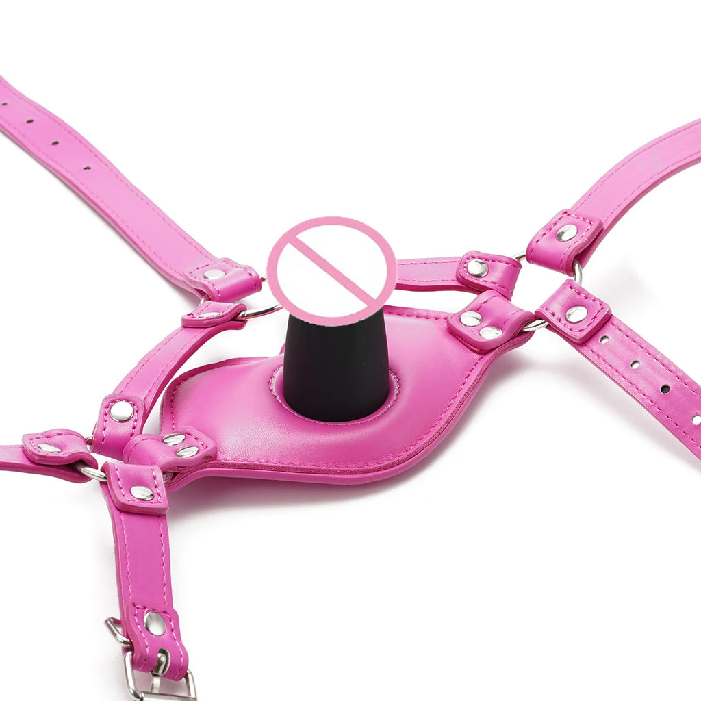 Thierry Silicone Dildos Gag, Leather Harness Open Mouth Gag Bondage BDSM Sex Toys for Couple Adult Games Erotic Toys