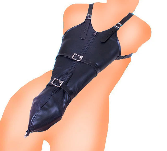 BDSM Bondage Leg/Arm Binder,Behind Back Straight Jacket,SM Leather Armbinder Restraint Slave Lockable Glove With Shoulder Straps