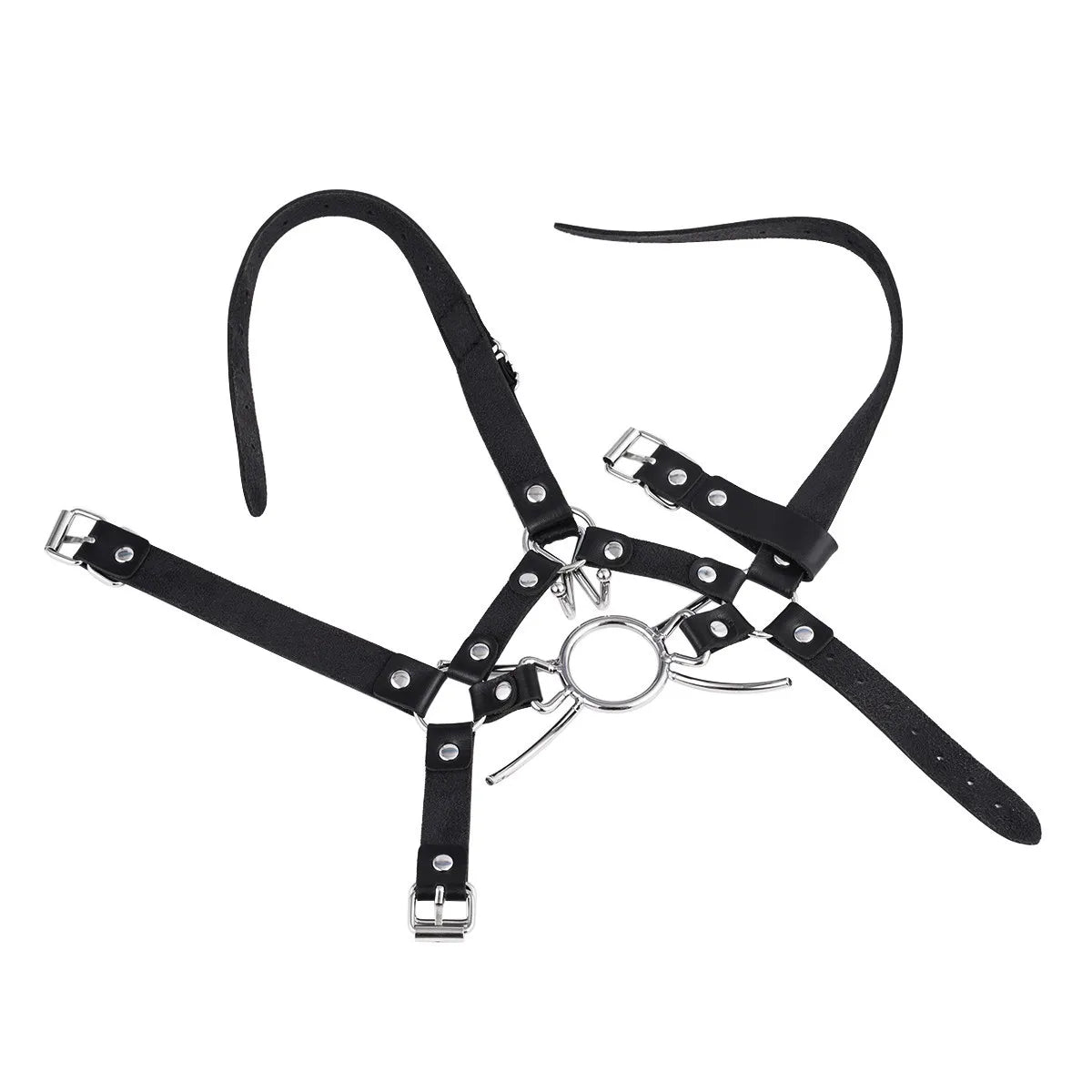 Bdsm Slave Metal Nose Hook,Oral Fixation Fetish Open Mouth Bite Gag with Nose Clip,SM Leather Head Bondage Harness Strap Sex Toy