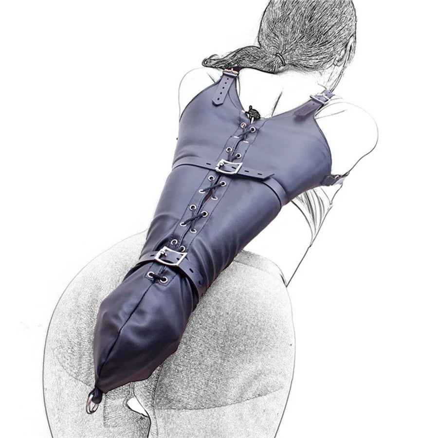BDSM Bondage Leg/Arm Binder,Behind Back Straight Jacket,SM Leather Armbinder Restraint Slave Lockable Glove With Shoulder Straps