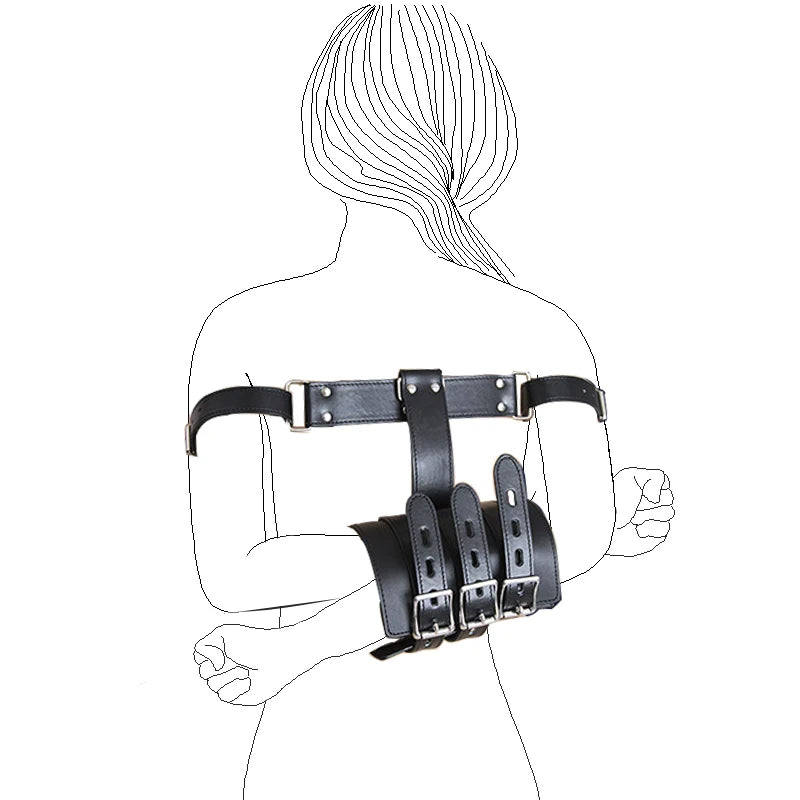 BDSM Bondage Leg/Arm Binder,Behind Back Straight Jacket,SM Leather Armbinder Restraint Slave Lockable Glove With Shoulder Straps
