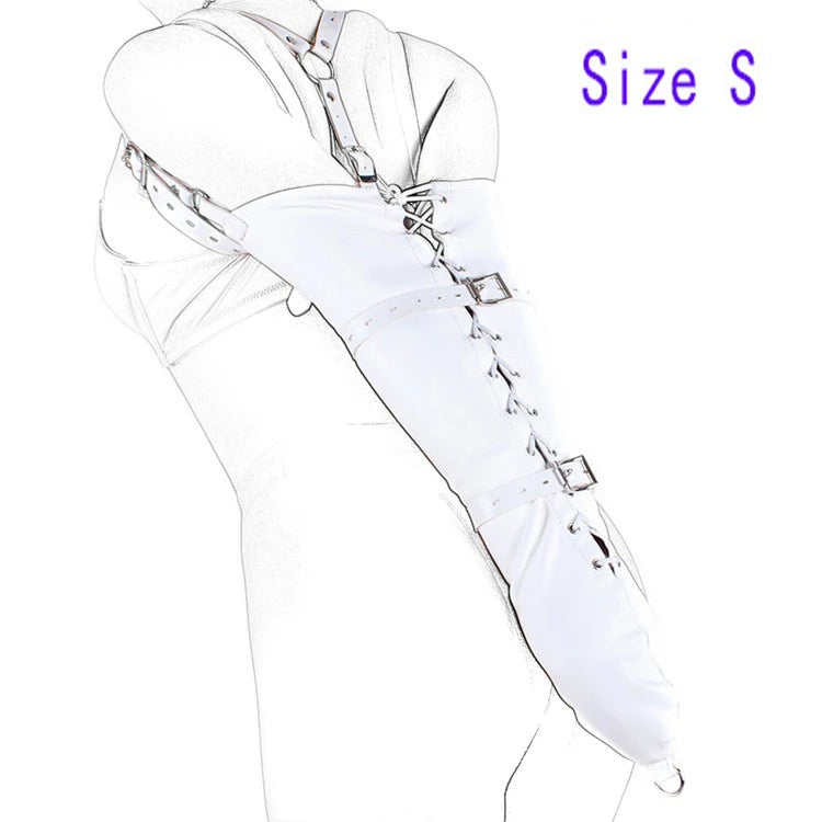 BDSM Bondage Leg/Arm Binder,Behind Back Straight Jacket,SM Leather Armbinder Restraint Slave Lockable Glove With Shoulder Straps