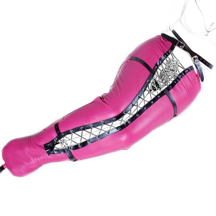 BDSM Bondage Leg/Arm Binder,Behind Back Straight Jacket,SM Leather Armbinder Restraint Slave Lockable Glove With Shoulder Straps