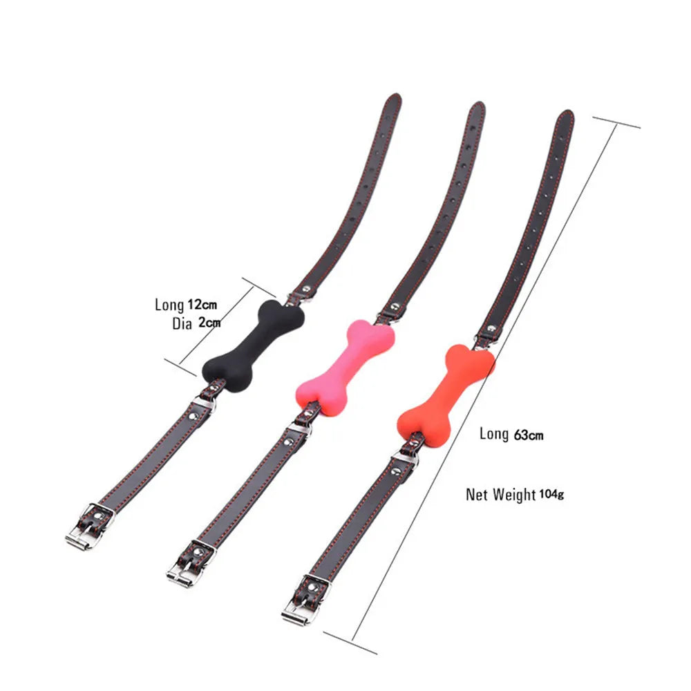 Sexy Leather Harness Mouth Gag Plug Silicone Dog Bone Ball BDSM Bondage Couples Flirting Erotic Products Oral Sex Toys For Women