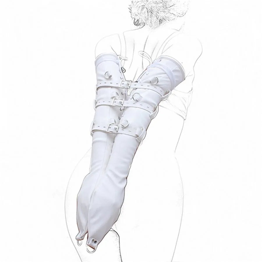 BDSM Bondage Leg/Arm Binder,Behind Back Straight Jacket,SM Leather Armbinder Restraint Slave Lockable Glove With Shoulder Straps