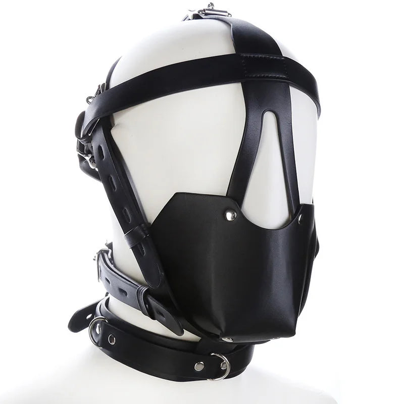 PU Leather Harness Face Mask Cool Black Headgear BDSM Bondage Restraint Muzzles Ball Mouth Gag Sex Toys for Couples Adult Games