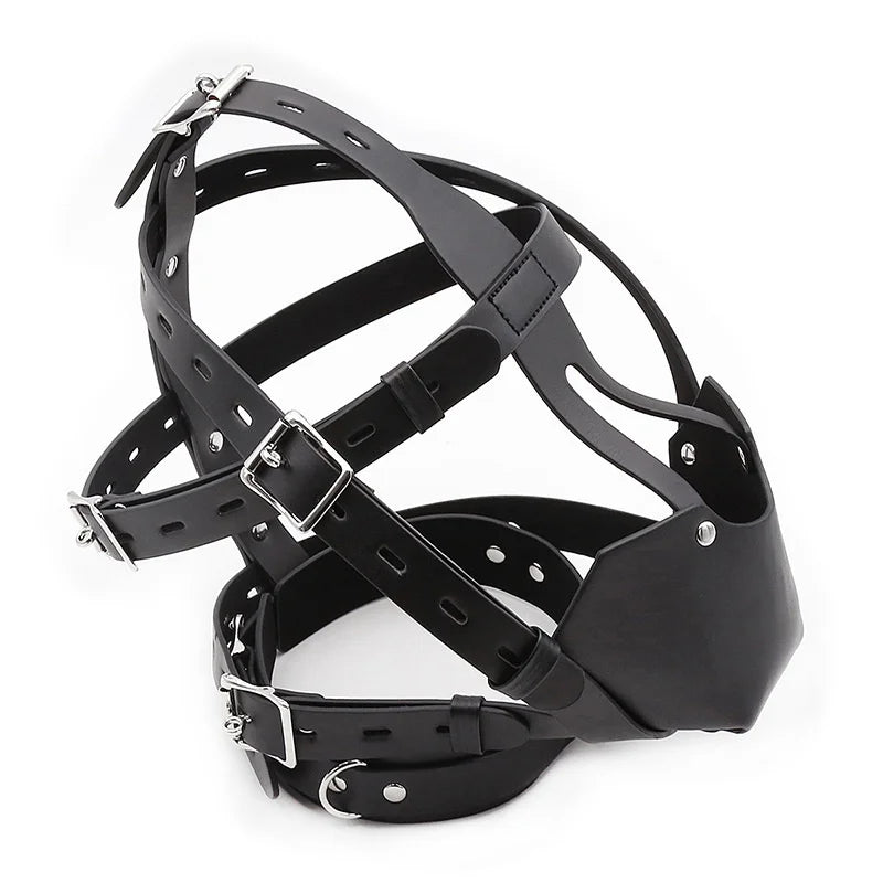 PU Leather Harness Face Mask Cool Black Headgear BDSM Bondage Restraint Muzzles Ball Mouth Gag Sex Toys for Couples Adult Games