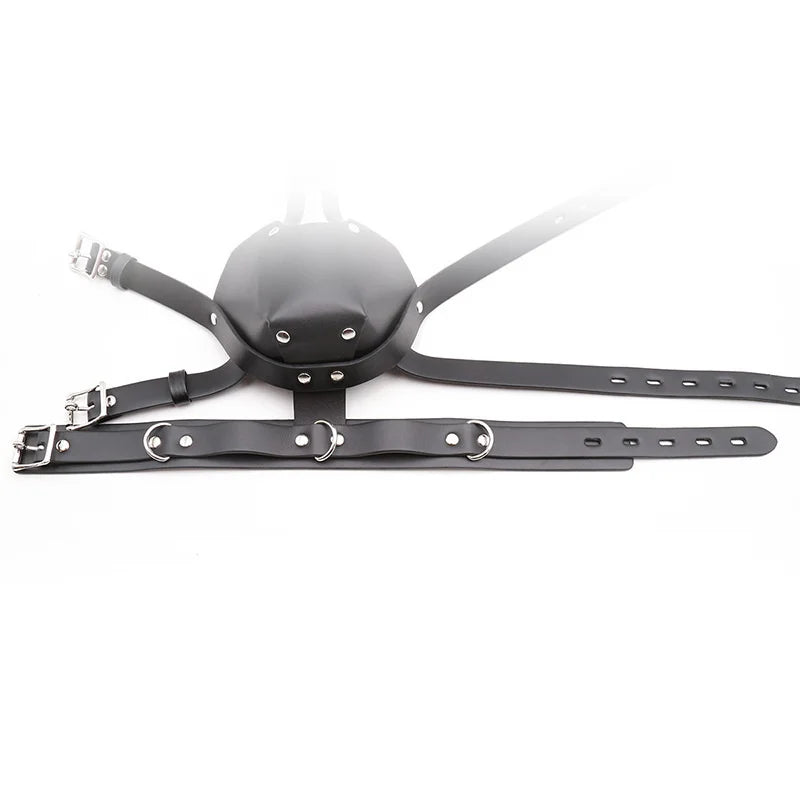 PU Leather Harness Face Mask Cool Black Headgear BDSM Bondage Restraint Muzzles Ball Mouth Gag Sex Toys for Couples Adult Games