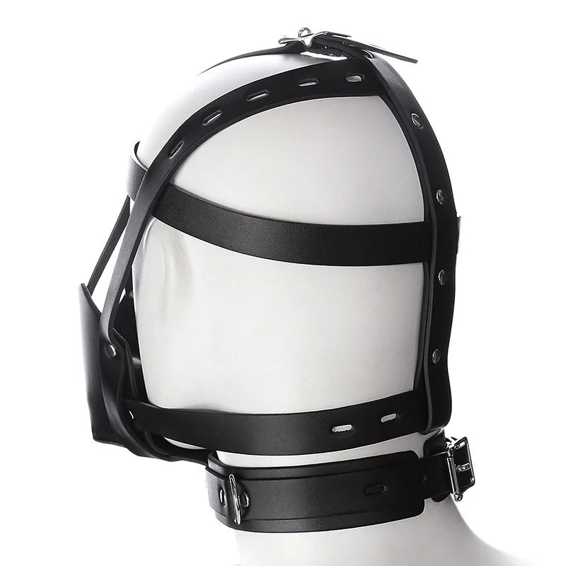 PU Leather Harness Face Mask Cool Black Headgear BDSM Bondage Restraint Muzzles Ball Mouth Gag Sex Toys for Couples Adult Games