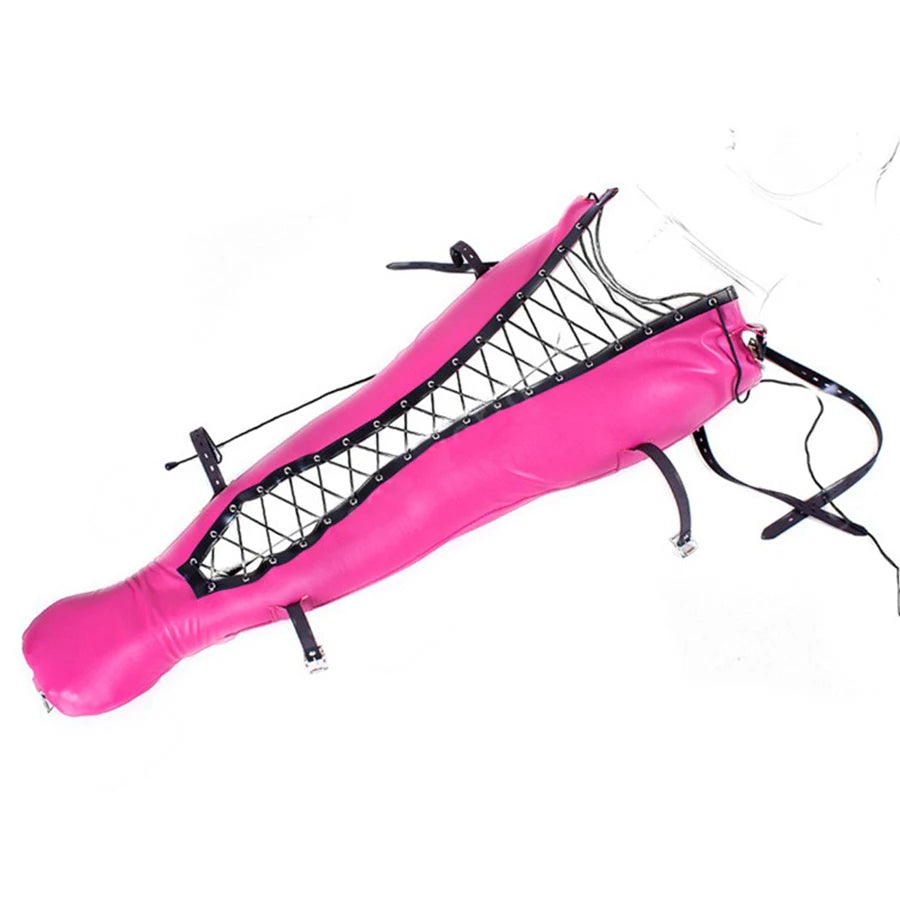 BDSM Bondage Leg/Arm Binder,Behind Back Straight Jacket,SM Leather Armbinder Restraint Slave Lockable Glove With Shoulder Straps