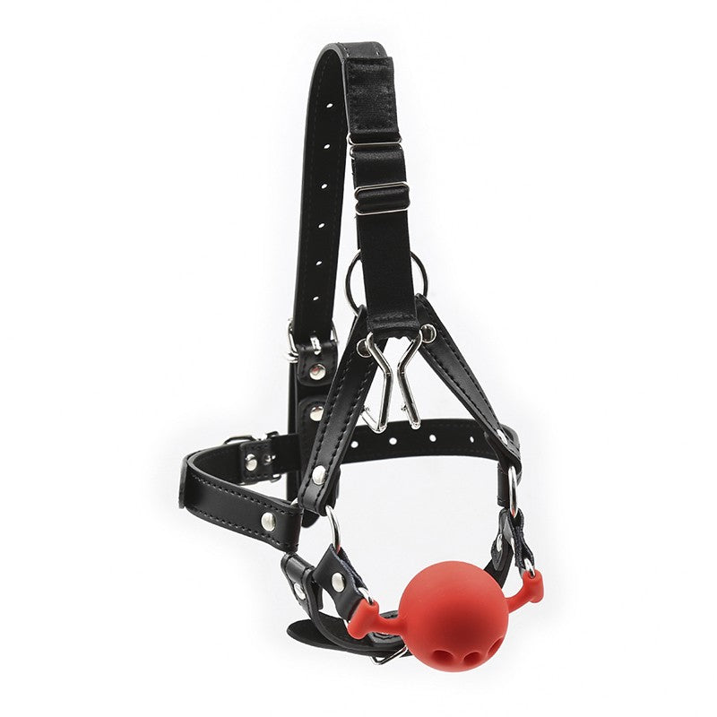 Slave Horse Harness Silicone Ball Gag BDSM Bondage Restraints Oral Fixation Open Mouth Gags Nose Hook Strap Fetish Sexy Cosplay