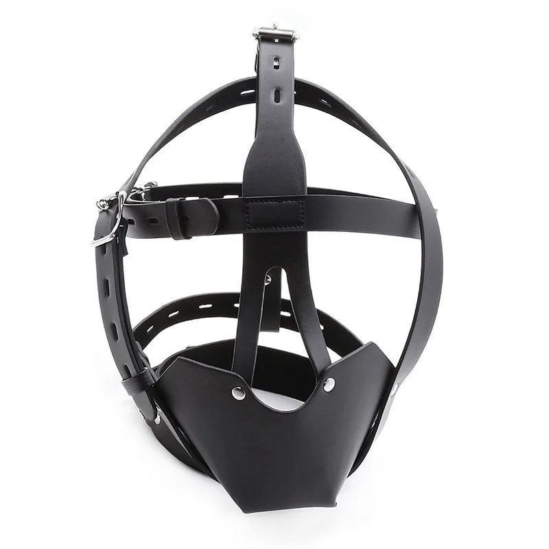 PU Leather Harness Face Mask Cool Black Headgear BDSM Bondage Restraint Muzzles Ball Mouth Gag Sex Toys for Couples Adult Games