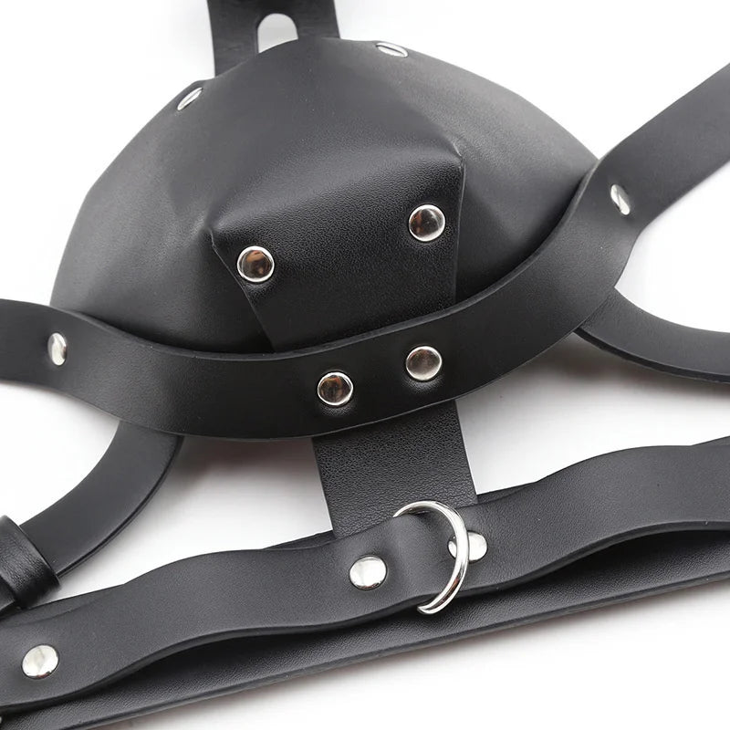 PU Leather Harness Face Mask Cool Black Headgear BDSM Bondage Restraint Muzzles Ball Mouth Gag Sex Toys for Couples Adult Games