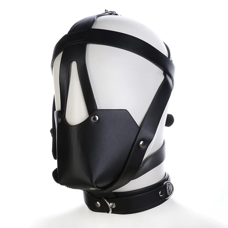 PU Leather Harness Face Mask Cool Black Headgear BDSM Bondage Restraint Muzzles Ball Mouth Gag Sex Toys for Couples Adult Games