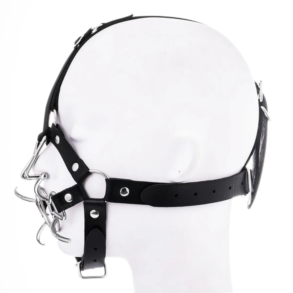 Bdsm Slave Metal Nose Hook,Oral Fixation Fetish Open Mouth Bite Gag with Nose Clip,SM Leather Head Bondage Harness Strap Sex Toy