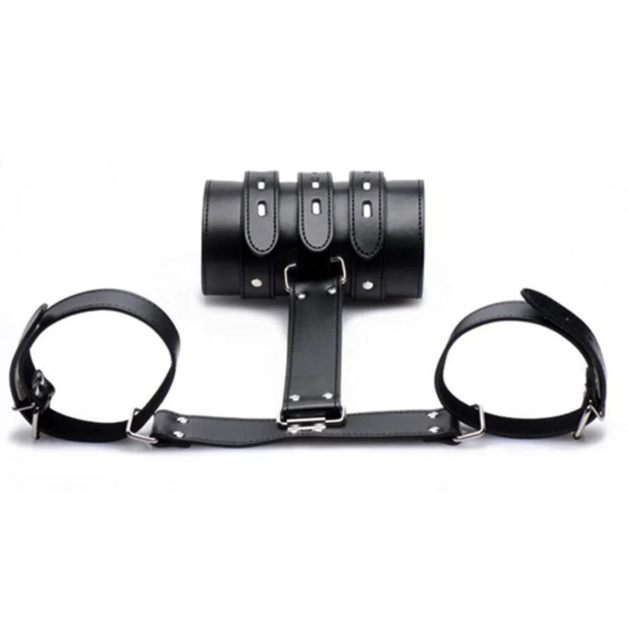 BDSM Bondage Leg/Arm Binder,Behind Back Straight Jacket,SM Leather Armbinder Restraint Slave Lockable Glove With Shoulder Straps