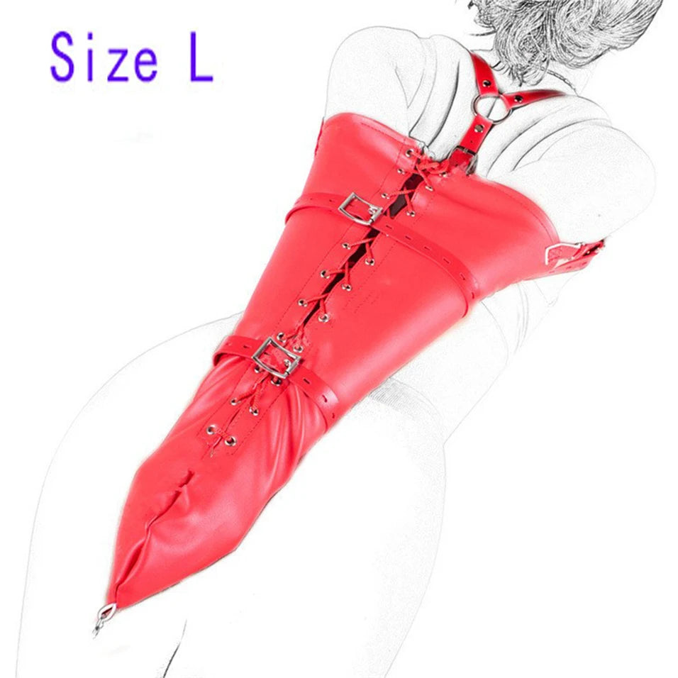 BDSM Bondage Leg/Arm Binder,Behind Back Straight Jacket,SM Leather Armbinder Restraint Slave Lockable Glove With Shoulder Straps