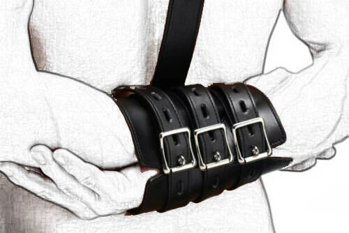 BDSM Bondage Leg/Arm Binder,Behind Back Straight Jacket,SM Leather Armbinder Restraint Slave Lockable Glove With Shoulder Straps