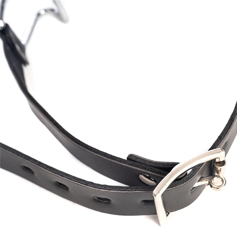 Bdsm Slave Metal Nose Hook,Oral Fixation Fetish Open Mouth Bite Gag with Nose Clip,SM Leather Head Bondage Harness Strap Sex Toy