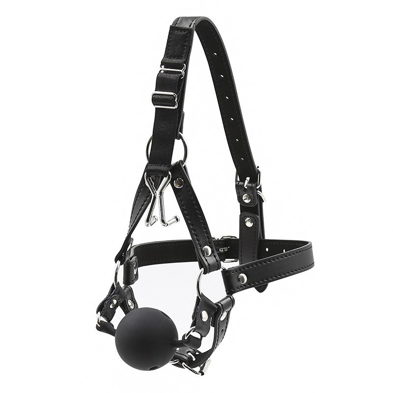 Slave Horse Harness Silicone Ball Gag BDSM Bondage Restraints Oral Fixation Open Mouth Gags Nose Hook Strap Fetish Sexy Cosplay