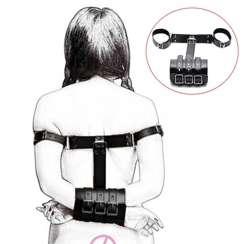 BDSM Bondage Leg/Arm Binder,Behind Back Straight Jacket,SM Leather Armbinder Restraint Slave Lockable Glove With Shoulder Straps