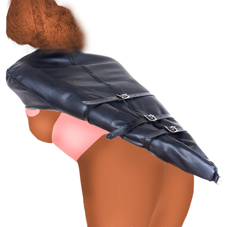 BDSM Bondage Leg/Arm Binder,Behind Back Straight Jacket,SM Leather Armbinder Restraint Slave Lockable Glove With Shoulder Straps