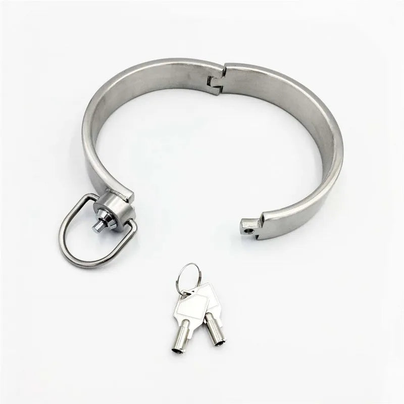 Hi-Q Press Lock Stainless Steel Neck Collar Restraints Fetish Slave BDSM Lockable Choker Neck Cuff Adult Games Sex Shop Couples