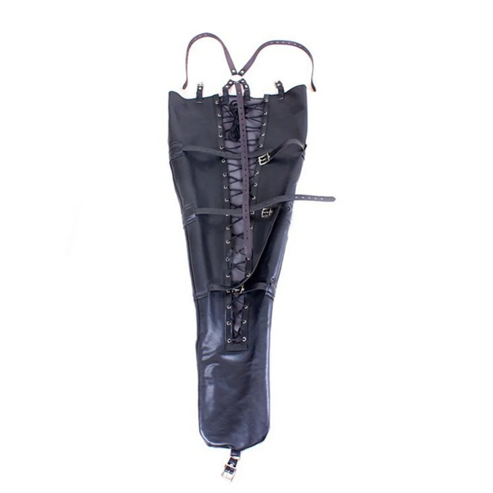 BDSM Bondage Leg/Arm Binder,Behind Back Straight Jacket,SM Leather Armbinder Restraint Slave Lockable Glove With Shoulder Straps