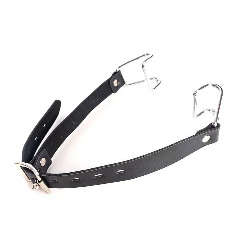 Bdsm Slave Metal Nose Hook,Oral Fixation Fetish Open Mouth Bite Gag with Nose Clip,SM Leather Head Bondage Harness Strap Sex Toy