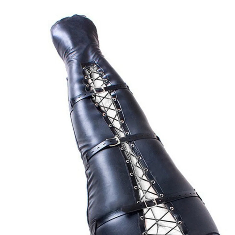BDSM Bondage Leg/Arm Binder,Behind Back Straight Jacket,SM Leather Armbinder Restraint Slave Lockable Glove With Shoulder Straps
