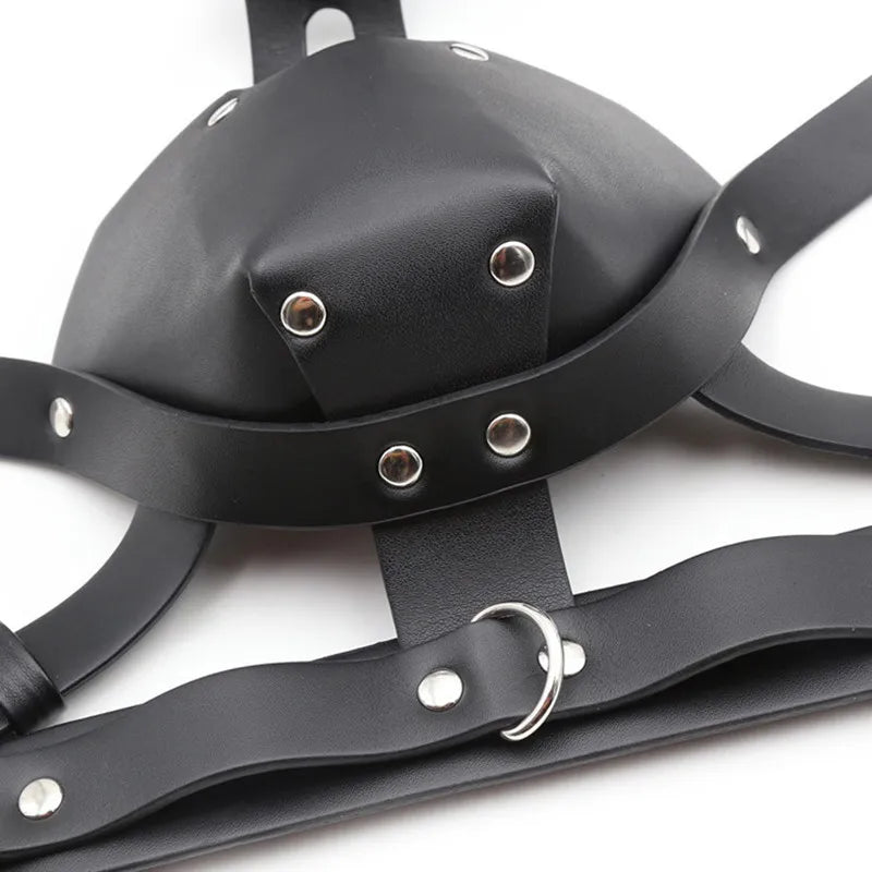 PU Leather Head Harness Mouth Mask With Ball Mouth Gag Fetish Salve BDSM Bondage Restraint Adult Games Sex Toys For Couples