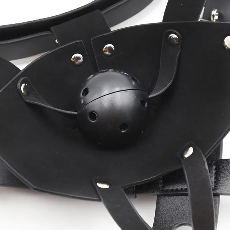 PU Leather Head Harness Mouth Mask With Ball Mouth Gag Fetish Salve BDSM Bondage Restraint Adult Games Sex Toys For Couples