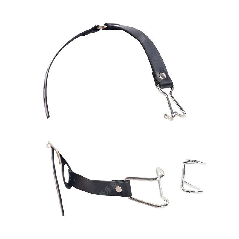 Bdsm Slave Metal Nose Hook,Oral Fixation Fetish Open Mouth Bite Gag with Nose Clip,SM Leather Head Bondage Harness Strap Sex Toy