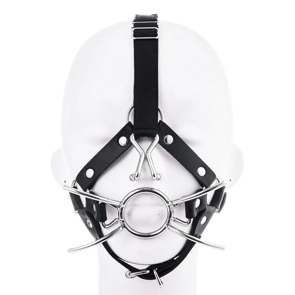 Bdsm Slave Metal Nose Hook,Oral Fixation Fetish Open Mouth Bite Gag with Nose Clip,SM Leather Head Bondage Harness Strap Sex Toy