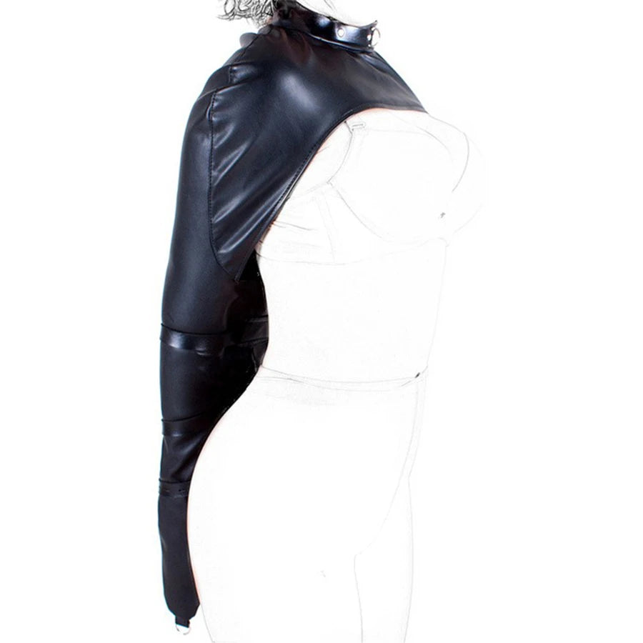 BDSM Bondage Leg/Arm Binder,Behind Back Straight Jacket,SM Leather Armbinder Restraint Slave Lockable Glove With Shoulder Straps