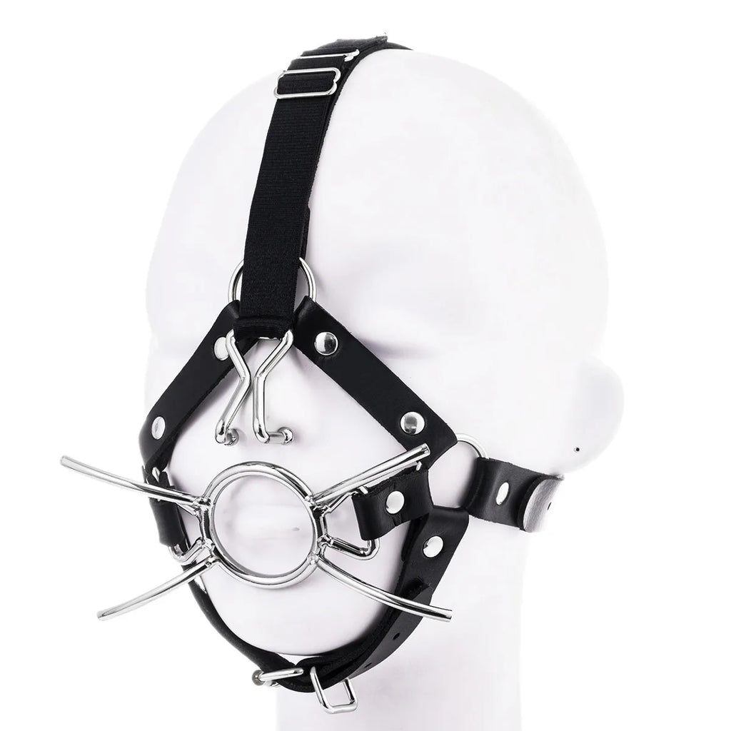 Bdsm Slave Metal Nose Hook,Oral Fixation Fetish Open Mouth Bite Gag with Nose Clip,SM Leather Head Bondage Harness Strap Sex Toy
