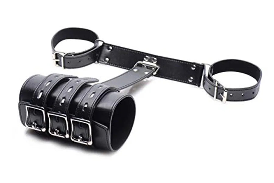 BDSM Bondage Leg/Arm Binder,Behind Back Straight Jacket,SM Leather Armbinder Restraint Slave Lockable Glove With Shoulder Straps