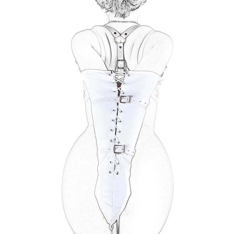 BDSM Bondage Leg/Arm Binder,Behind Back Straight Jacket,SM Leather Armbinder Restraint Slave Lockable Glove With Shoulder Straps