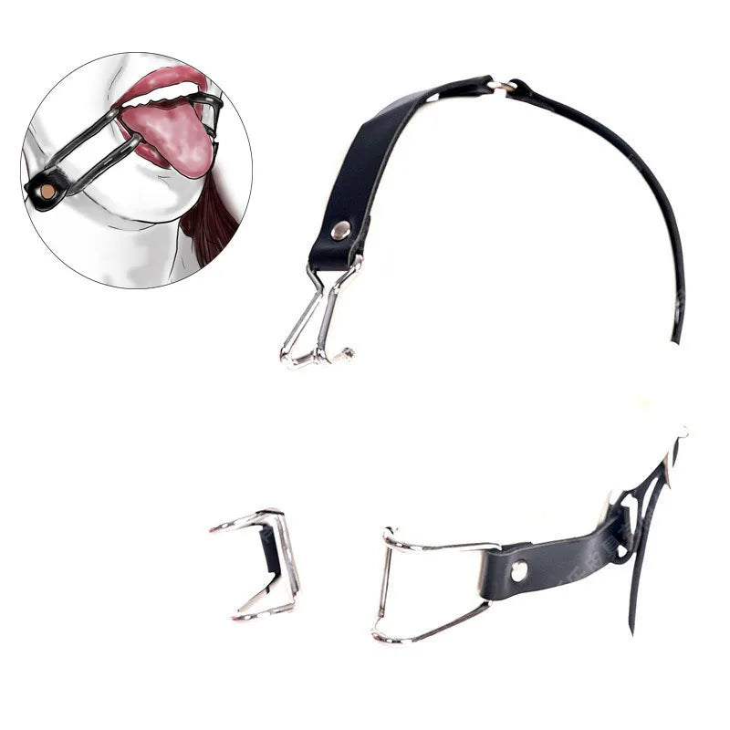 Bdsm Slave Metal Nose Hook,Oral Fixation Fetish Open Mouth Bite Gag with Nose Clip,SM Leather Head Bondage Harness Strap Sex Toy