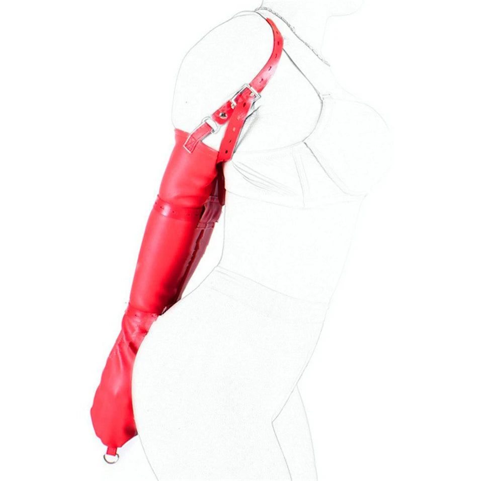 BDSM Bondage Leg/Arm Binder,Behind Back Straight Jacket,SM Leather Armbinder Restraint Slave Lockable Glove With Shoulder Straps