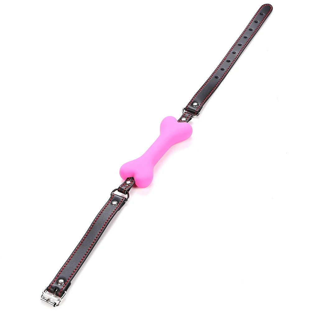 Sexy Leather Harness Mouth Gag Plug Silicone Dog Bone Ball BDSM Bondage Couples Flirting Erotic Products Oral Sex Toys For Women