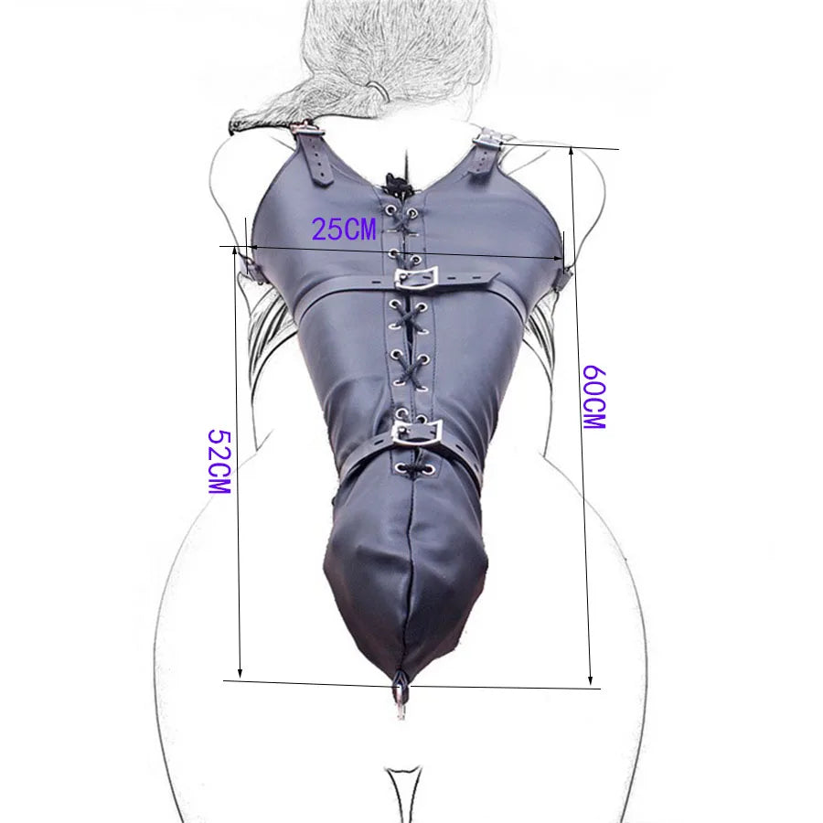 BDSM Bondage Leg/Arm Binder,Behind Back Straight Jacket,SM Leather Armbinder Restraint Slave Lockable Glove With Shoulder Straps