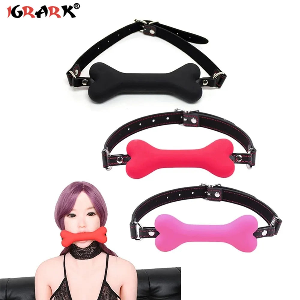 Sexy Leather Harness Mouth Gag Plug Silicone Dog Bone Ball BDSM Bondage Couples Flirting Erotic Products Oral Sex Toys For Women