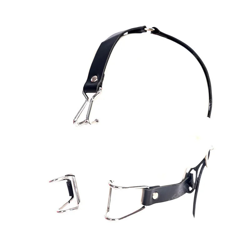 Bdsm Slave Metal Nose Hook,Oral Fixation Fetish Open Mouth Bite Gag with Nose Clip,SM Leather Head Bondage Harness Strap Sex Toy